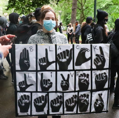 Black Lives Matter in the sign language alphabet